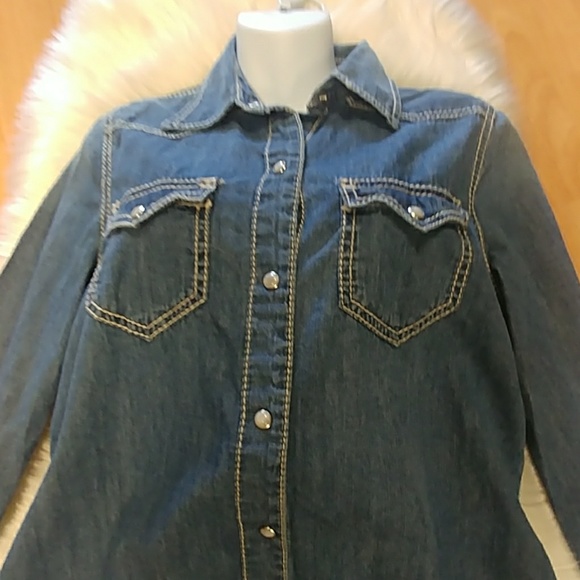 Seven 7 Pearl Snap Long Sleeve Denim Shirt - Picture 2 of 8